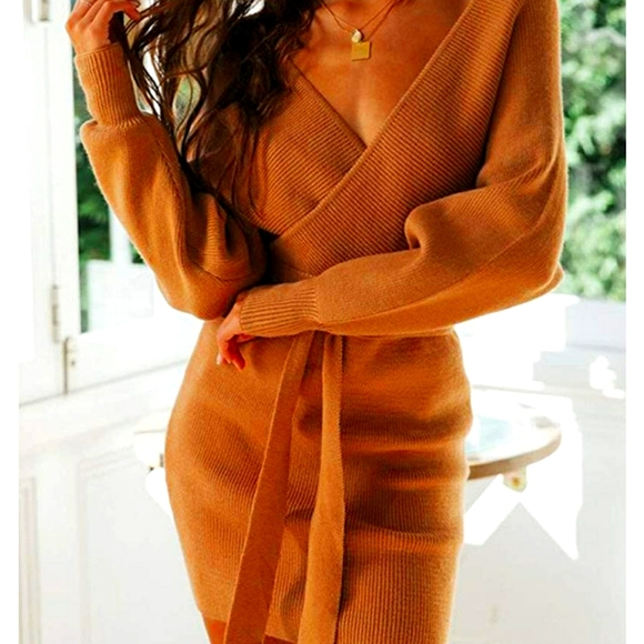 Sexy Long Sleeve Batwing Wrap Sweater Dress! - Picture 1 of 8